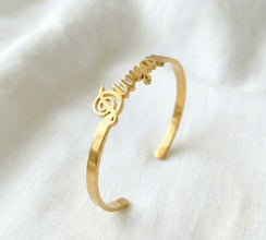Personalized Name Bangle – Custom Gold Finish with Heart Charm