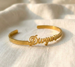 Personalized Name Bangle – Custom Gold Finish with Heart Charm