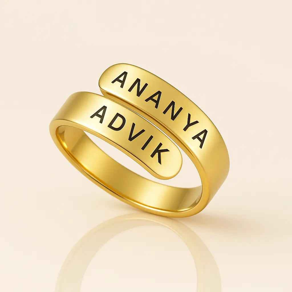 Personalized Couple Name Ring - Custom Gold Wrap Ring with Engraved Names (Adjustable, Anti-Tarnish) - Enchain Gifts