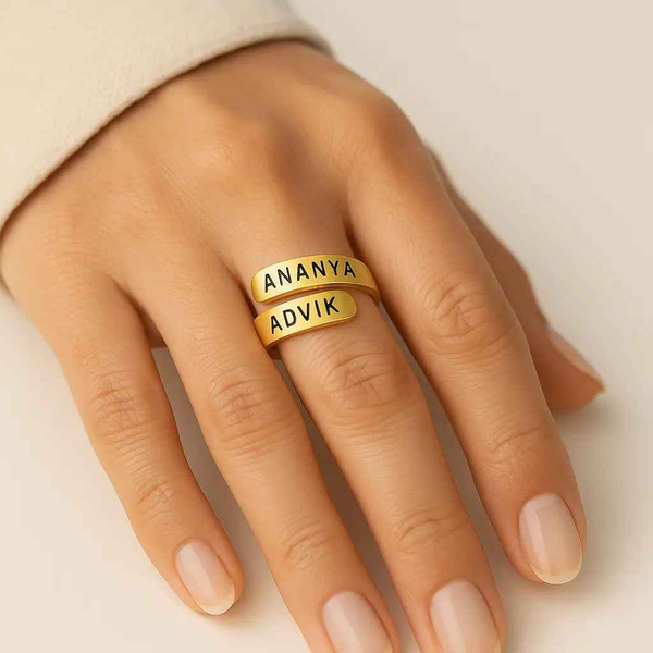 Personalized Couple Name Ring - Custom Gold Wrap Ring with Engraved Names (Adjustable, Anti-Tarnish) - Enchain Gifts