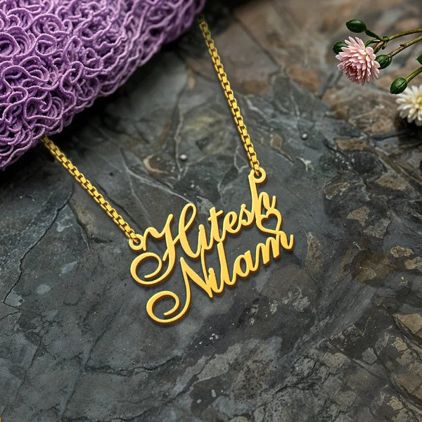 Custom Couple Name Necklace with Heart – Personalized Gold - Plated Pendant - Enchain Gifts